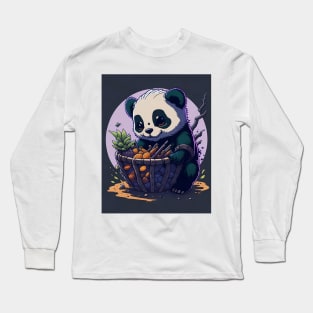 Baby Panda with Fruit Basket Long Sleeve T-Shirt